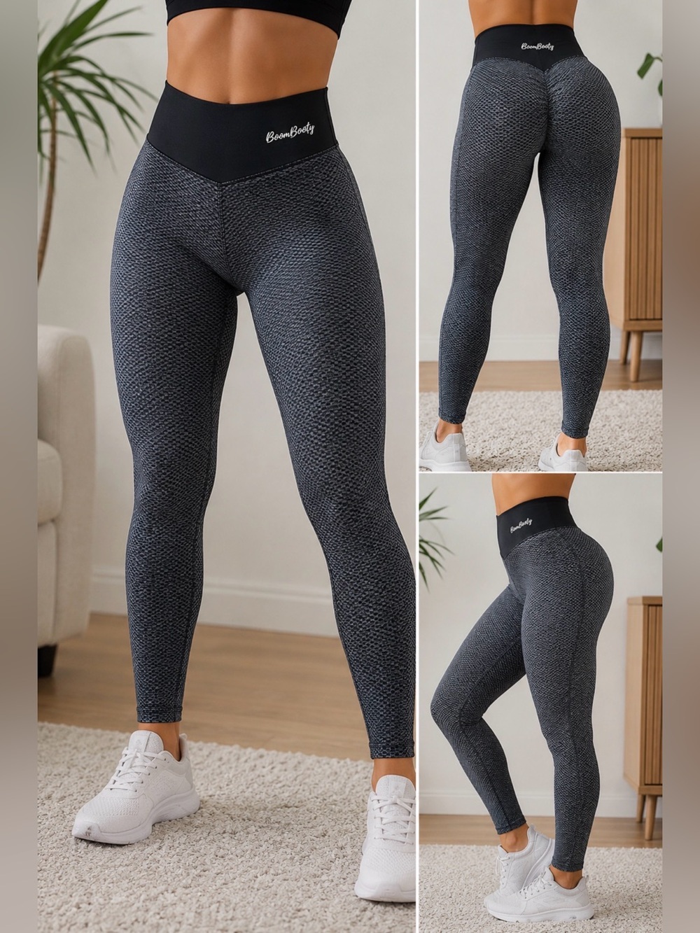 BoomBooty Scrunch Butt Textured Leggings High Rise Charcoal Black Athletic Sz S